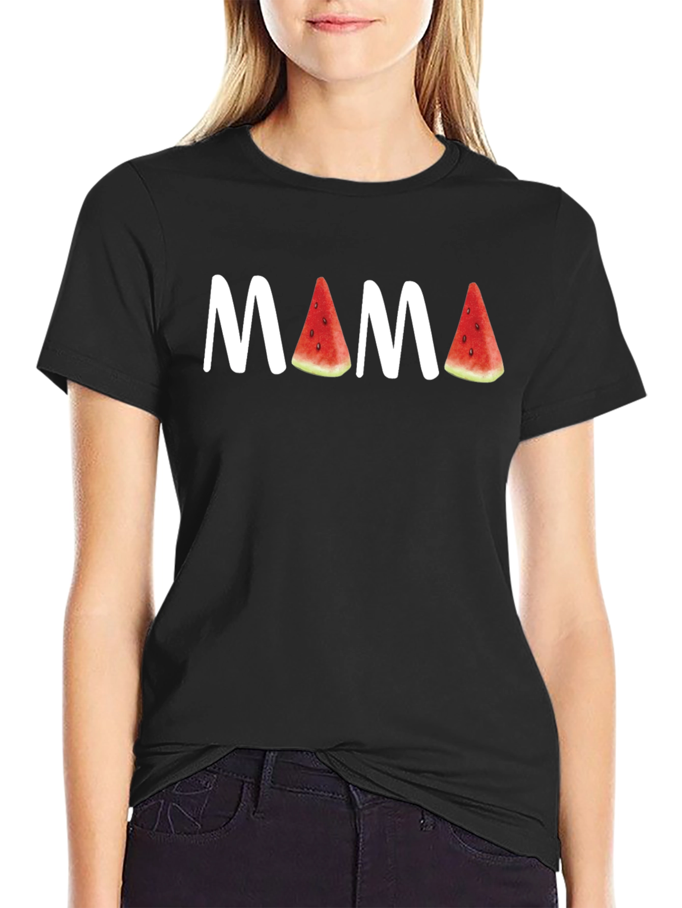 Mama Watermelon Graphic Tee - Black Cotton T-Shirt