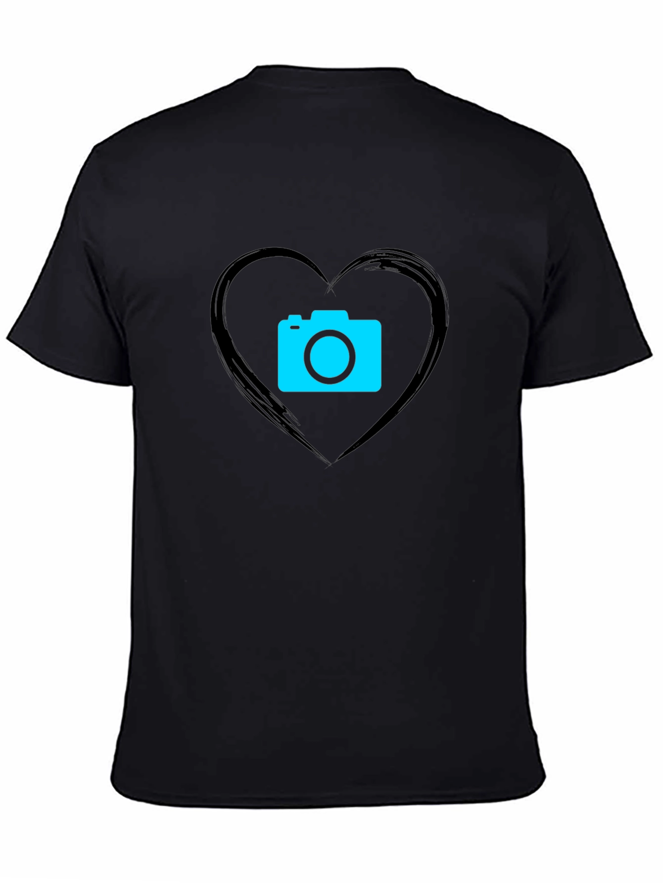 Camera Heart Graphic Black T-Shirt