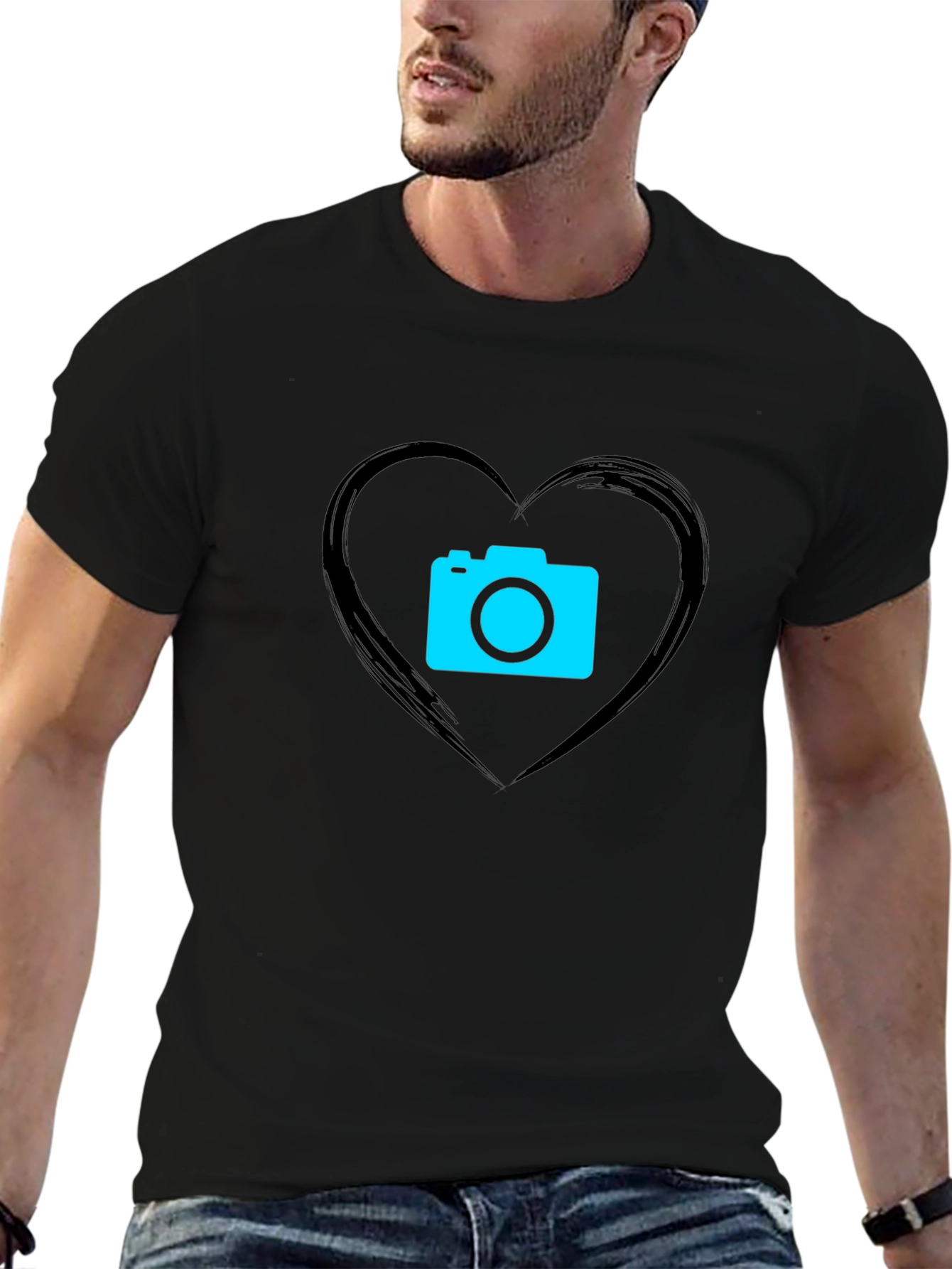 Camera Heart Graphic Black T-Shirt