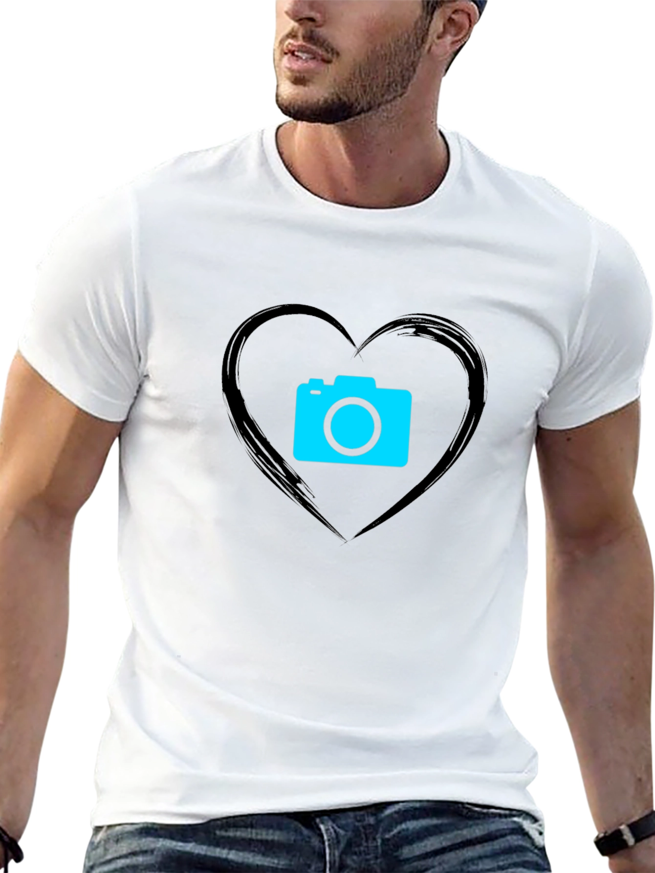 Camera Heart Graphic Black T-Shirt