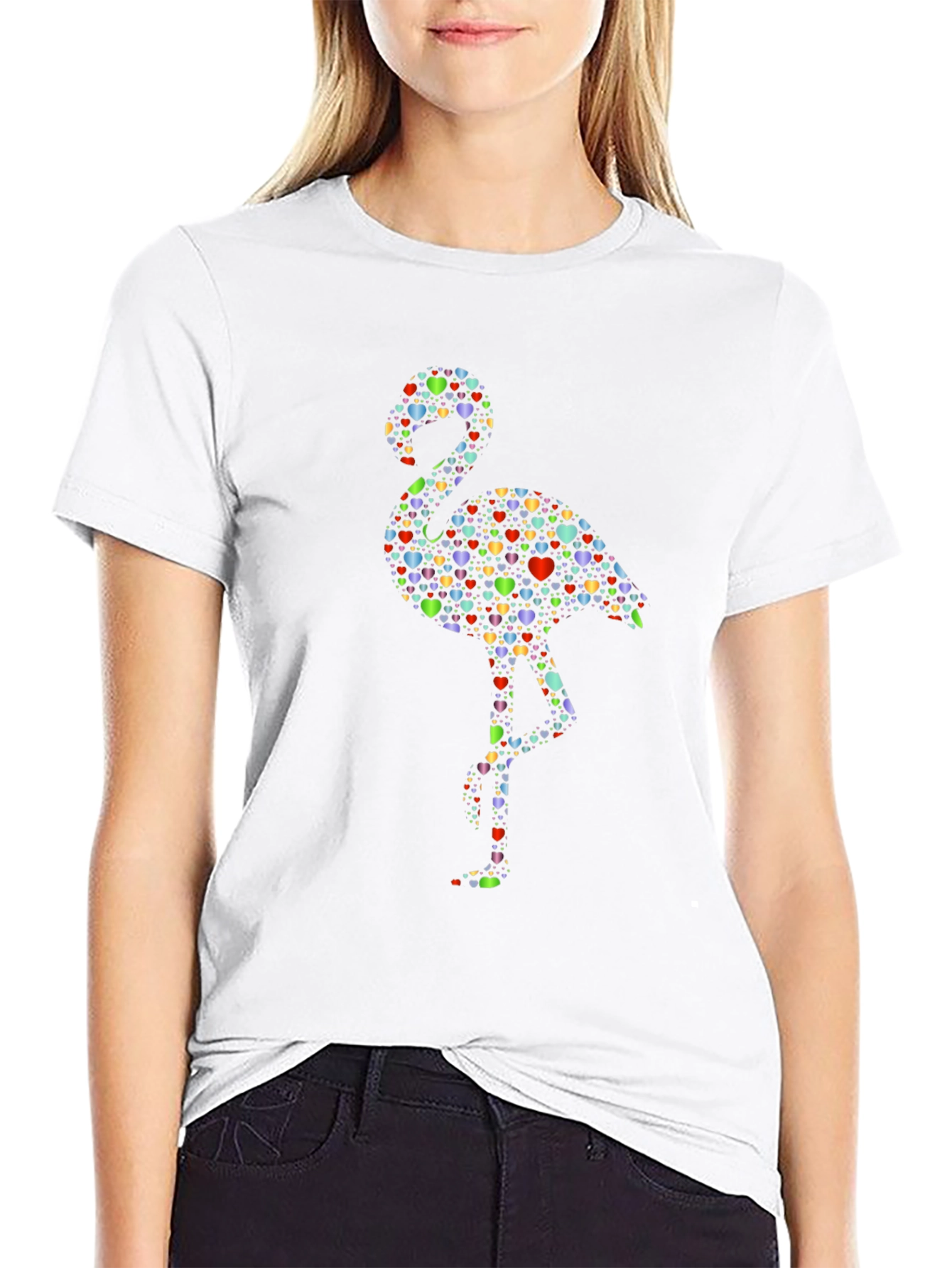 Heart Flamingo Black T-Shirt