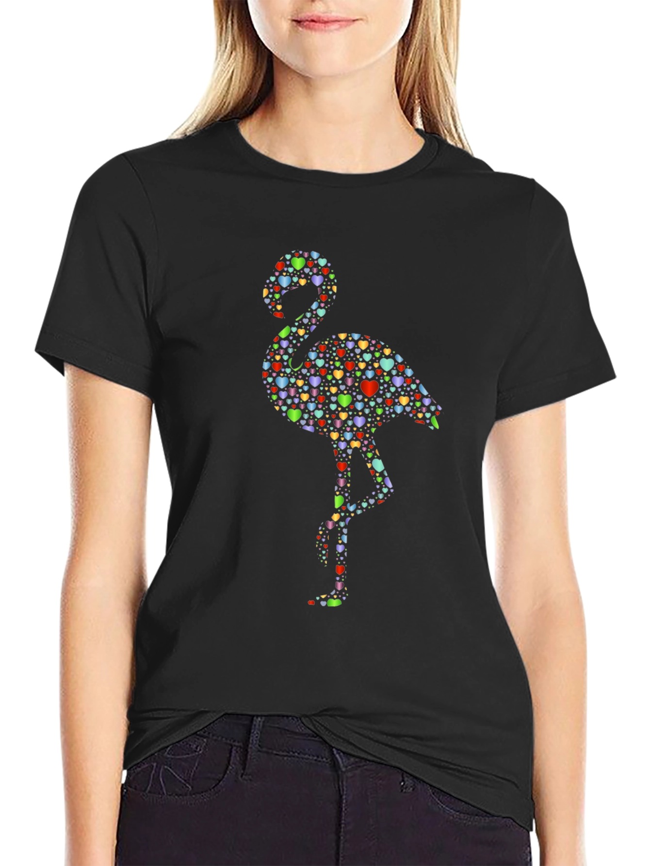 Heart Flamingo Black T-Shirt