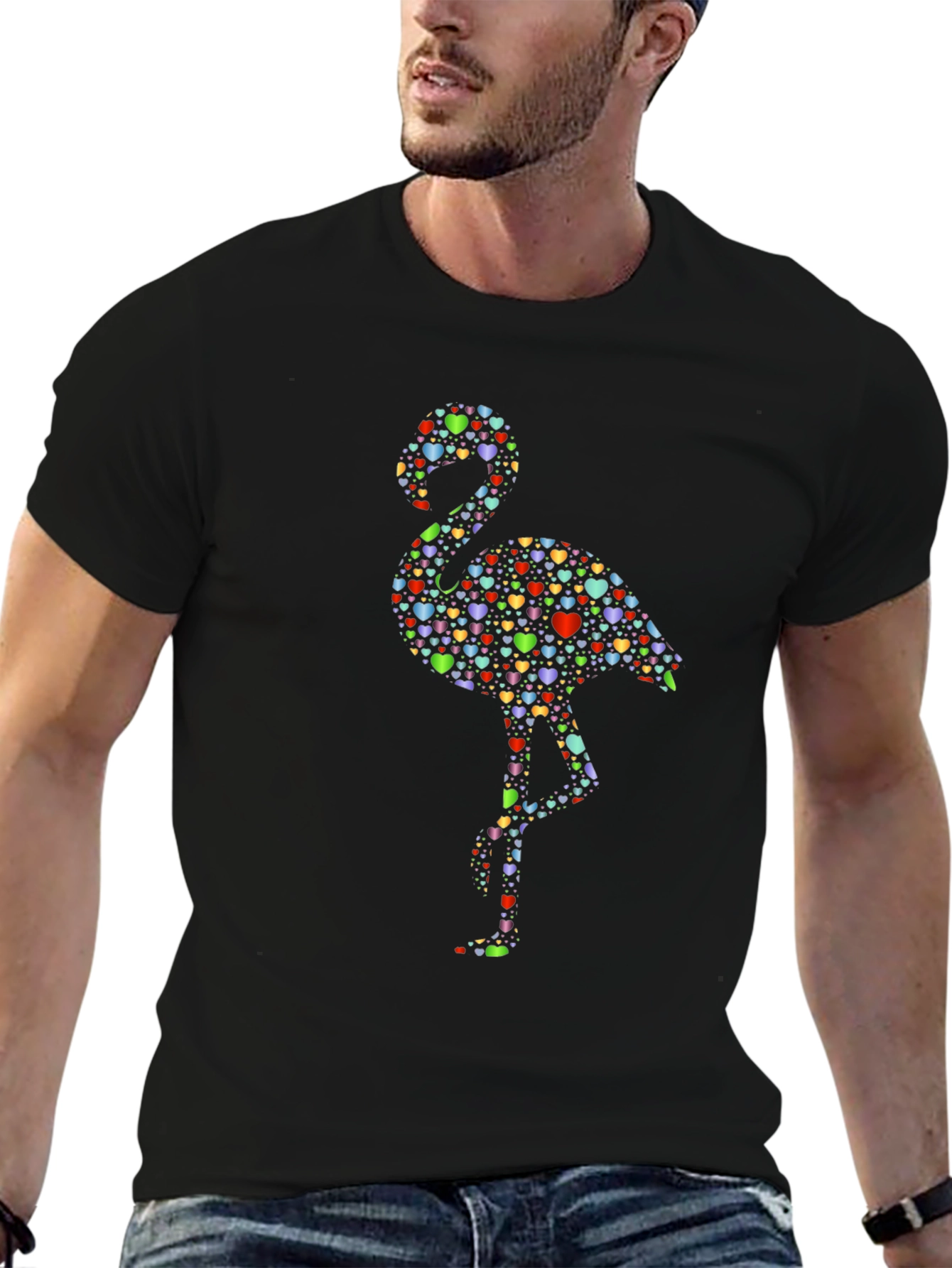 Heart Flamingo Black T-Shirt