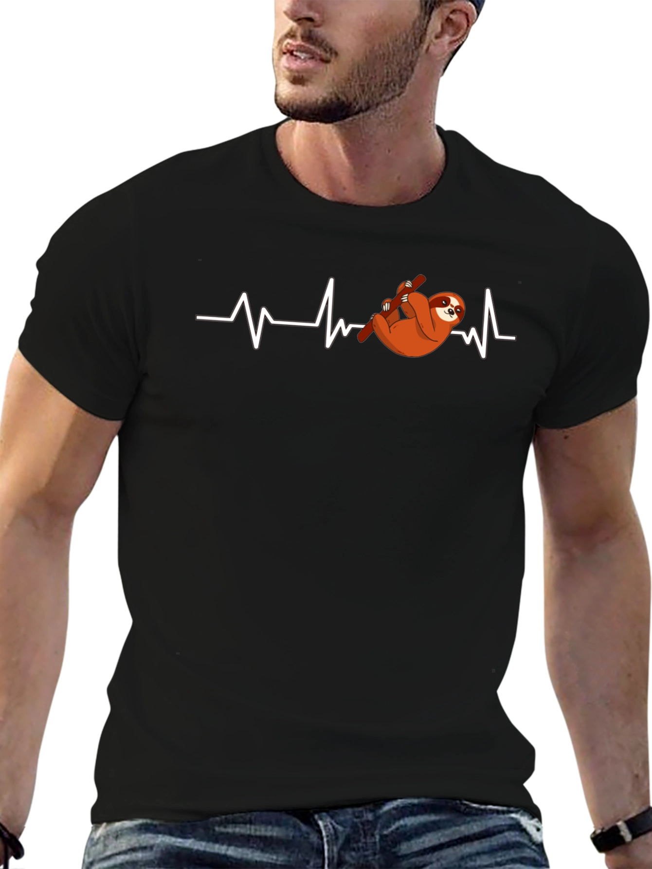 Sloth Heartbeat Graphic T-Shirt - Mens Black Tee