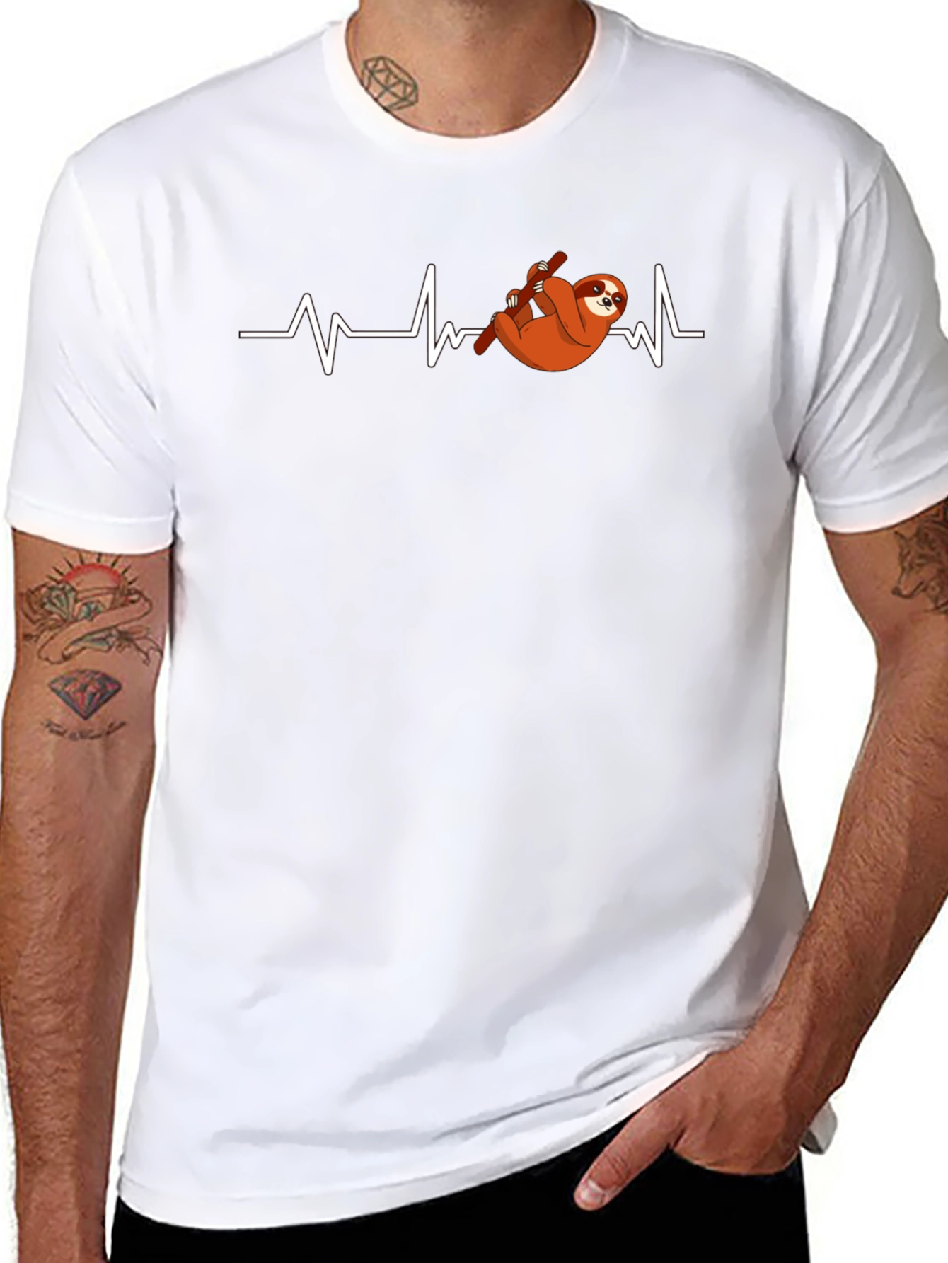 Sloth Heartbeat Graphic T-Shirt - Mens Black Tee
