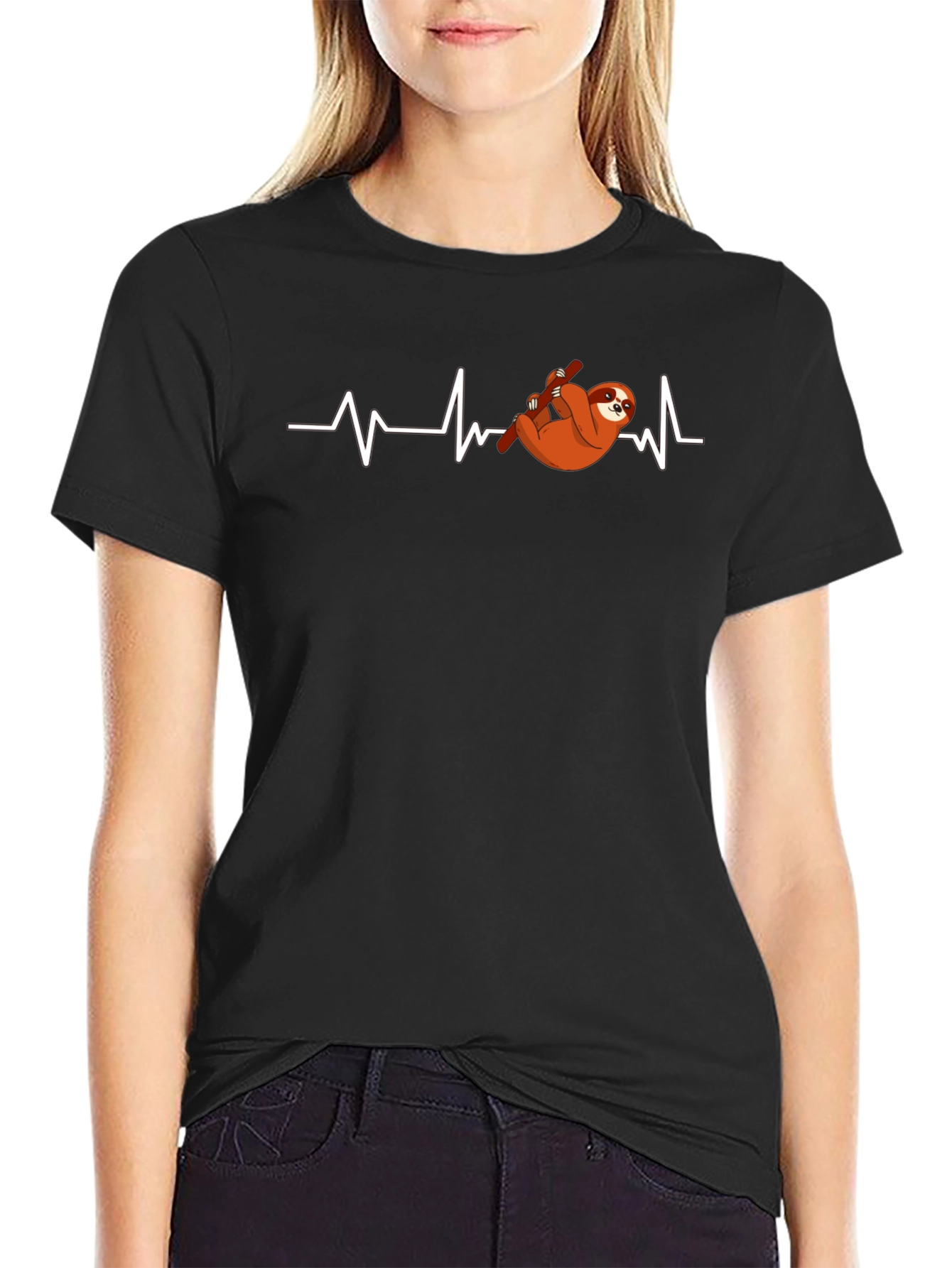 Sloth Heartbeat Graphic T-Shirt - Mens Black Tee
