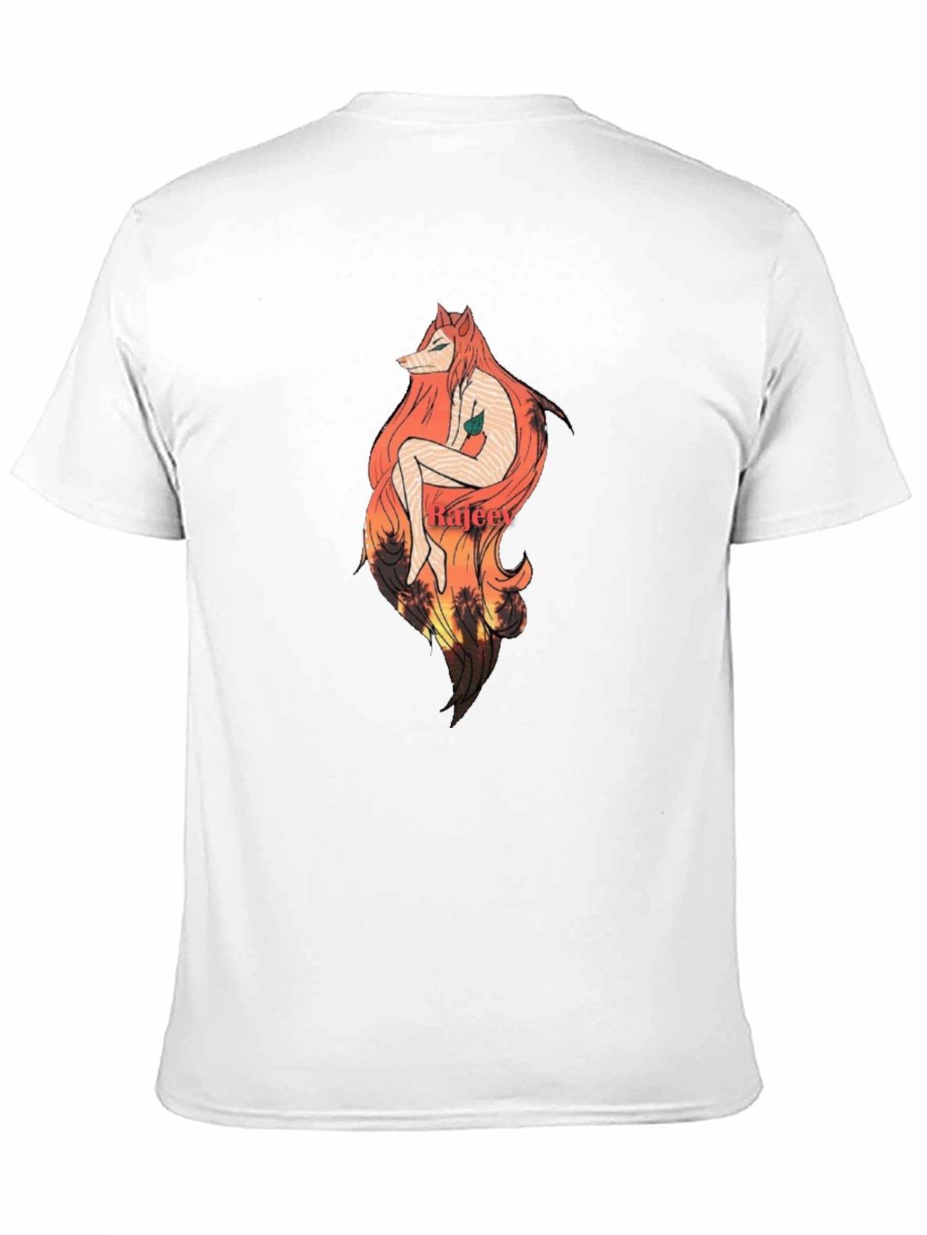 Artistic Fox Girl Graphic Black T-Shirt