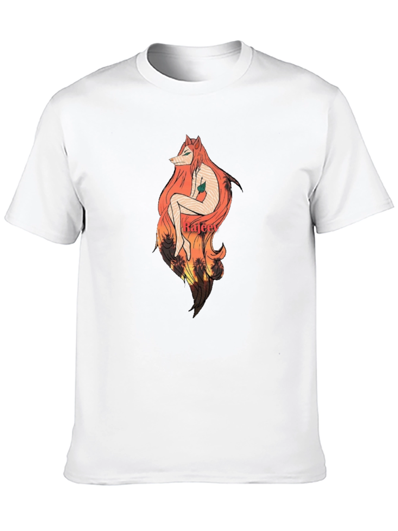 Artistic Fox Girl Graphic Black T-Shirt