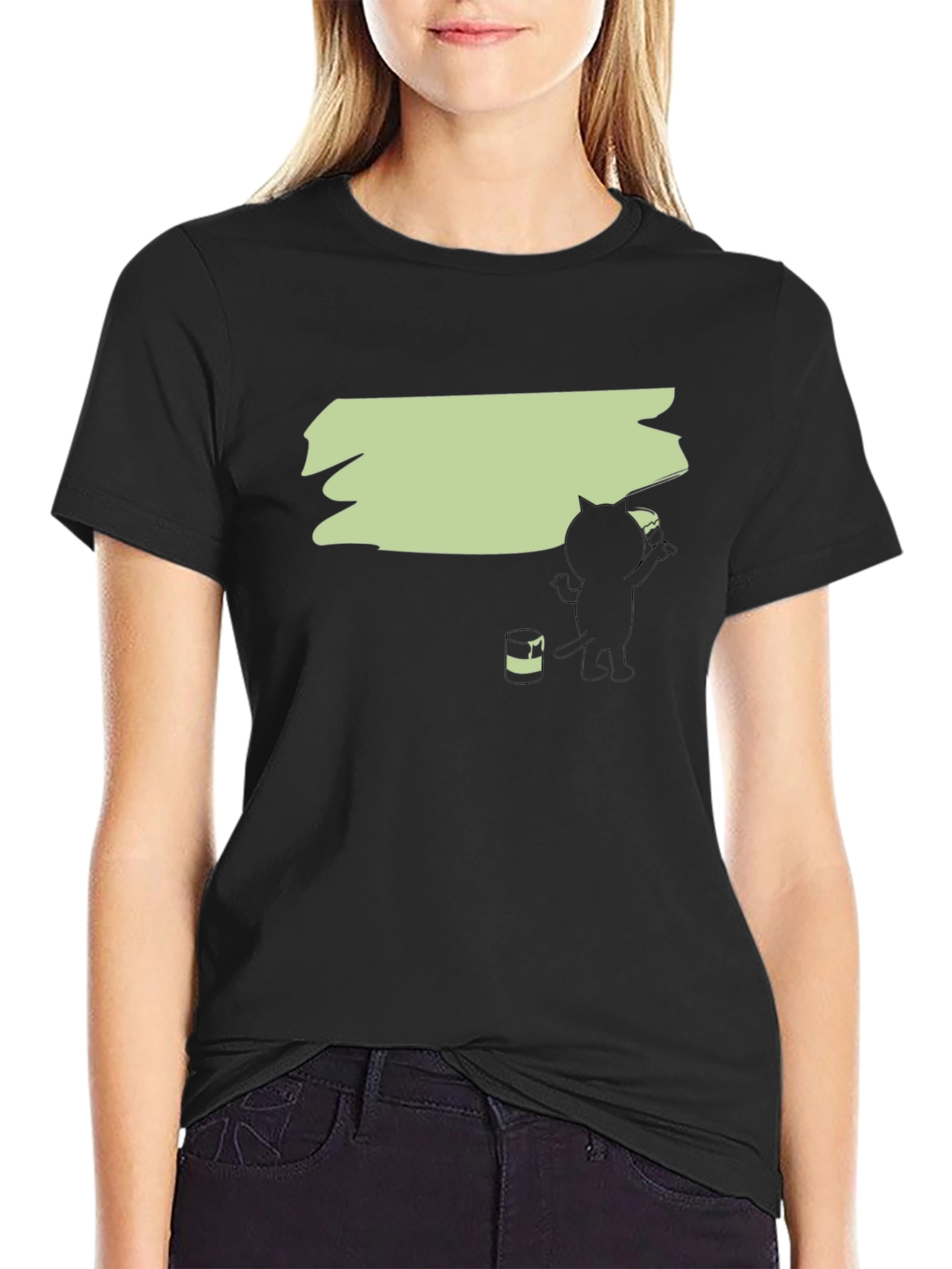 Cat Painting Graphic Tee - Black