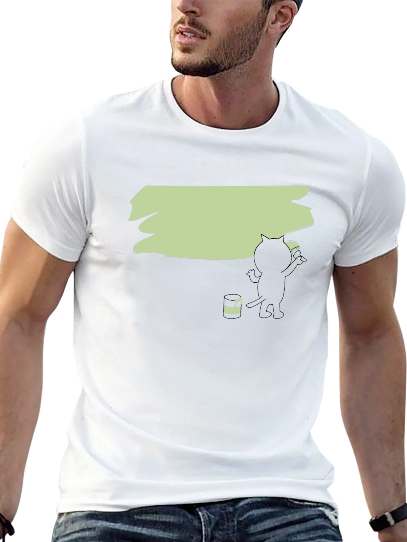Cat Painting Graphic Tee - Black