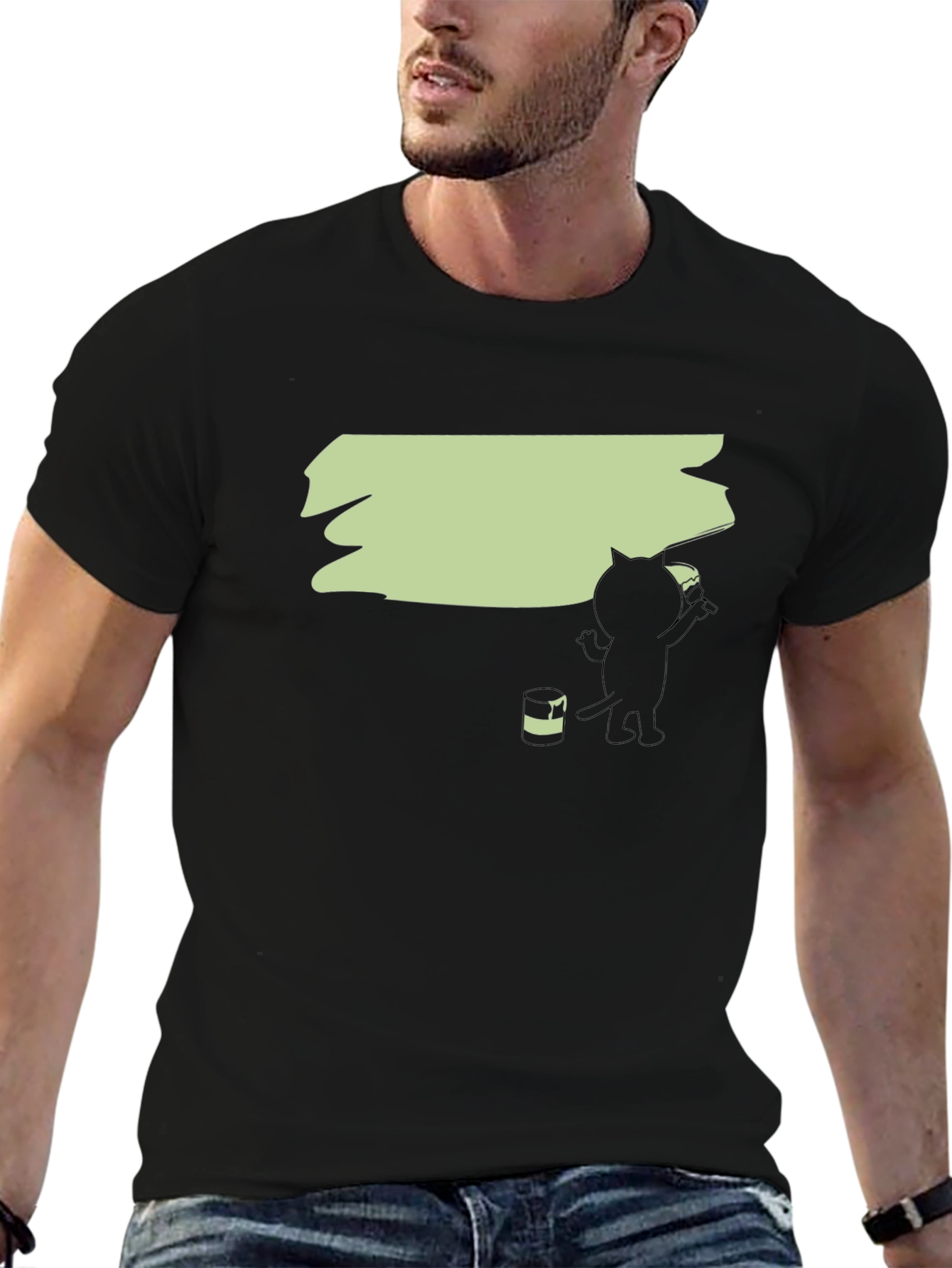Cat Painting Graphic Tee - Black