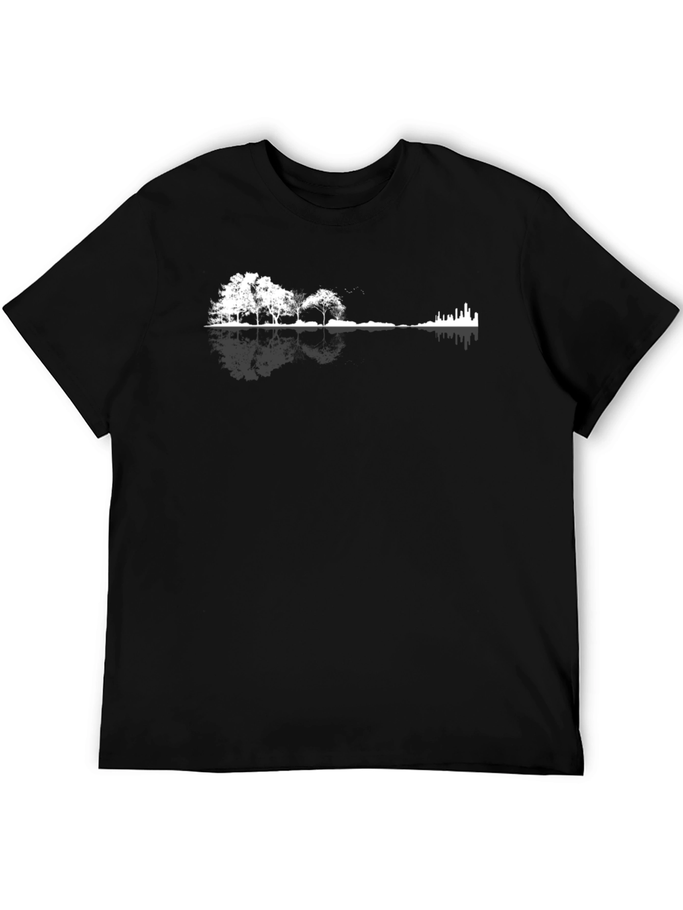 Nature & Cityscape Graphic Tee - Black Cotton Blend