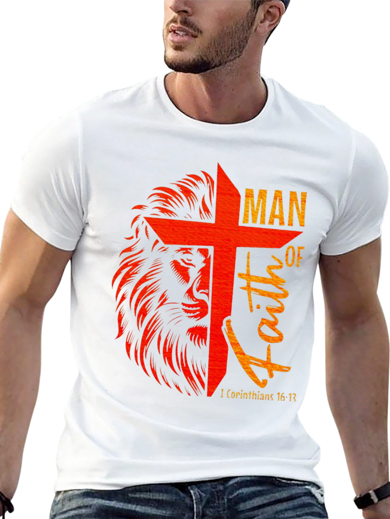 Lion and Cross Graphic T-Shirt - Man of Faith