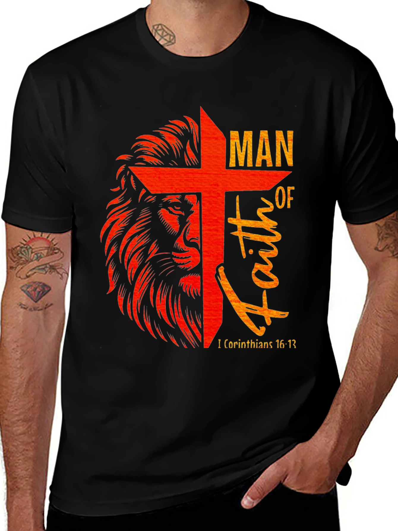 Lion and Cross Graphic T-Shirt - Man of Faith