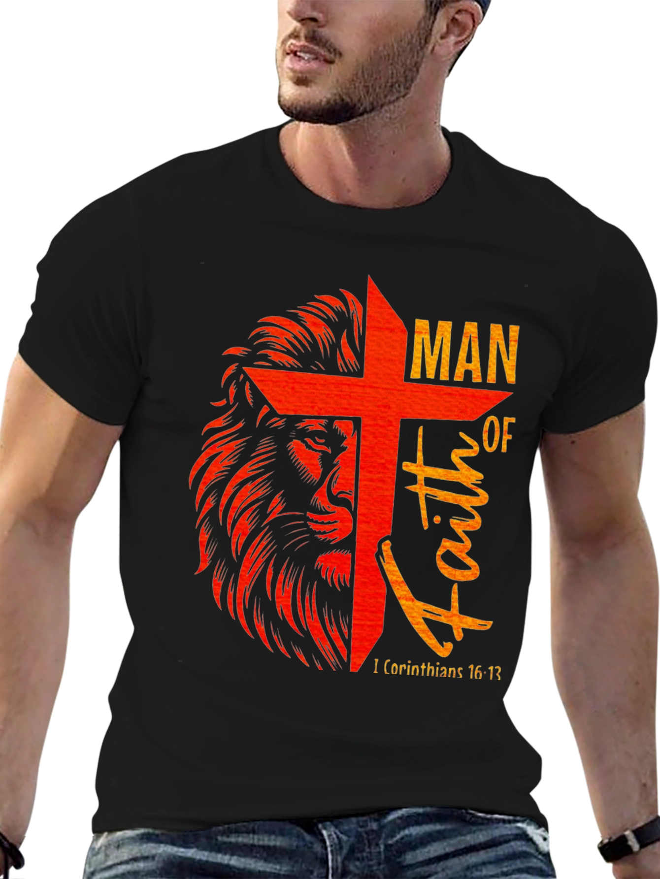 Lion and Cross Graphic T-Shirt - Man of Faith