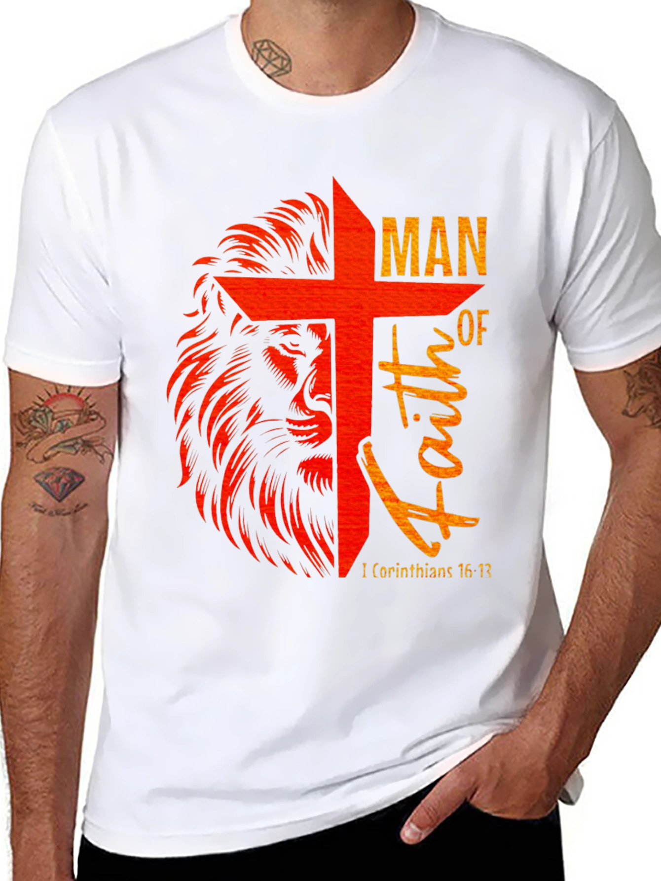 Lion and Cross Graphic T-Shirt - Man of Faith
