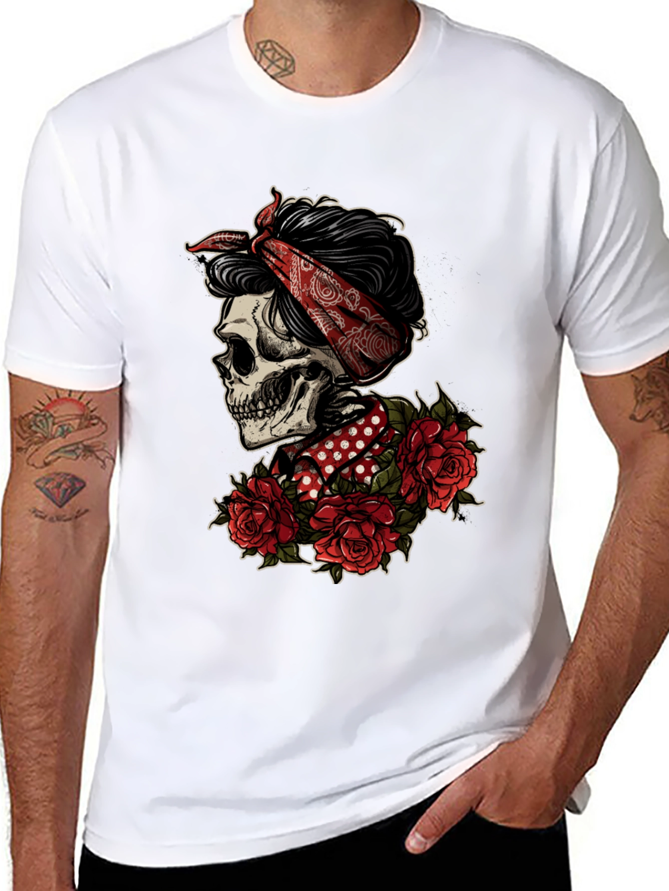 Skull Bandana Graphic T-Shirt - Edgy Style