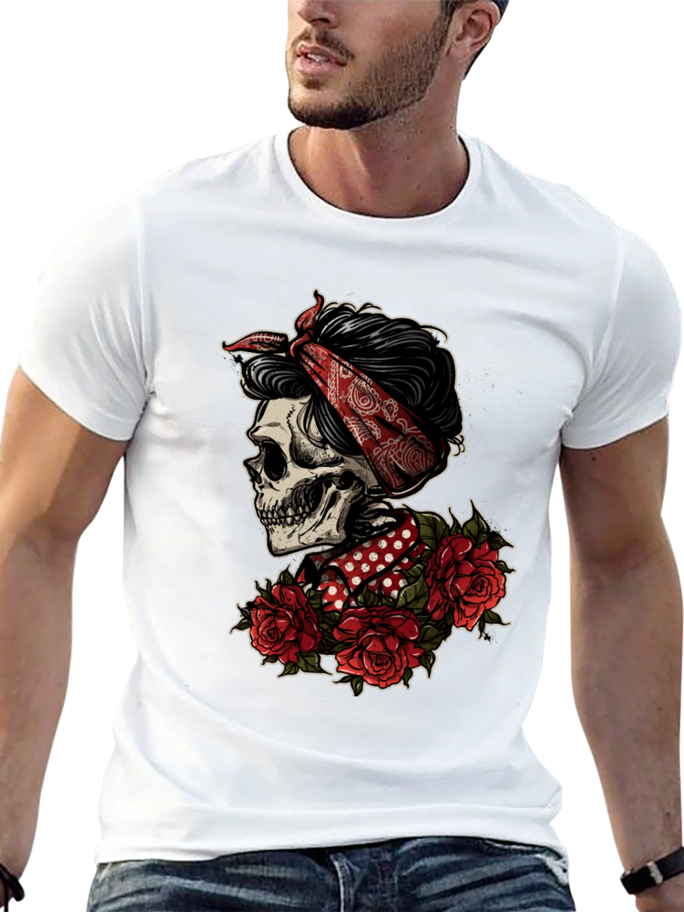 Skull Bandana Graphic T-Shirt - Edgy Style