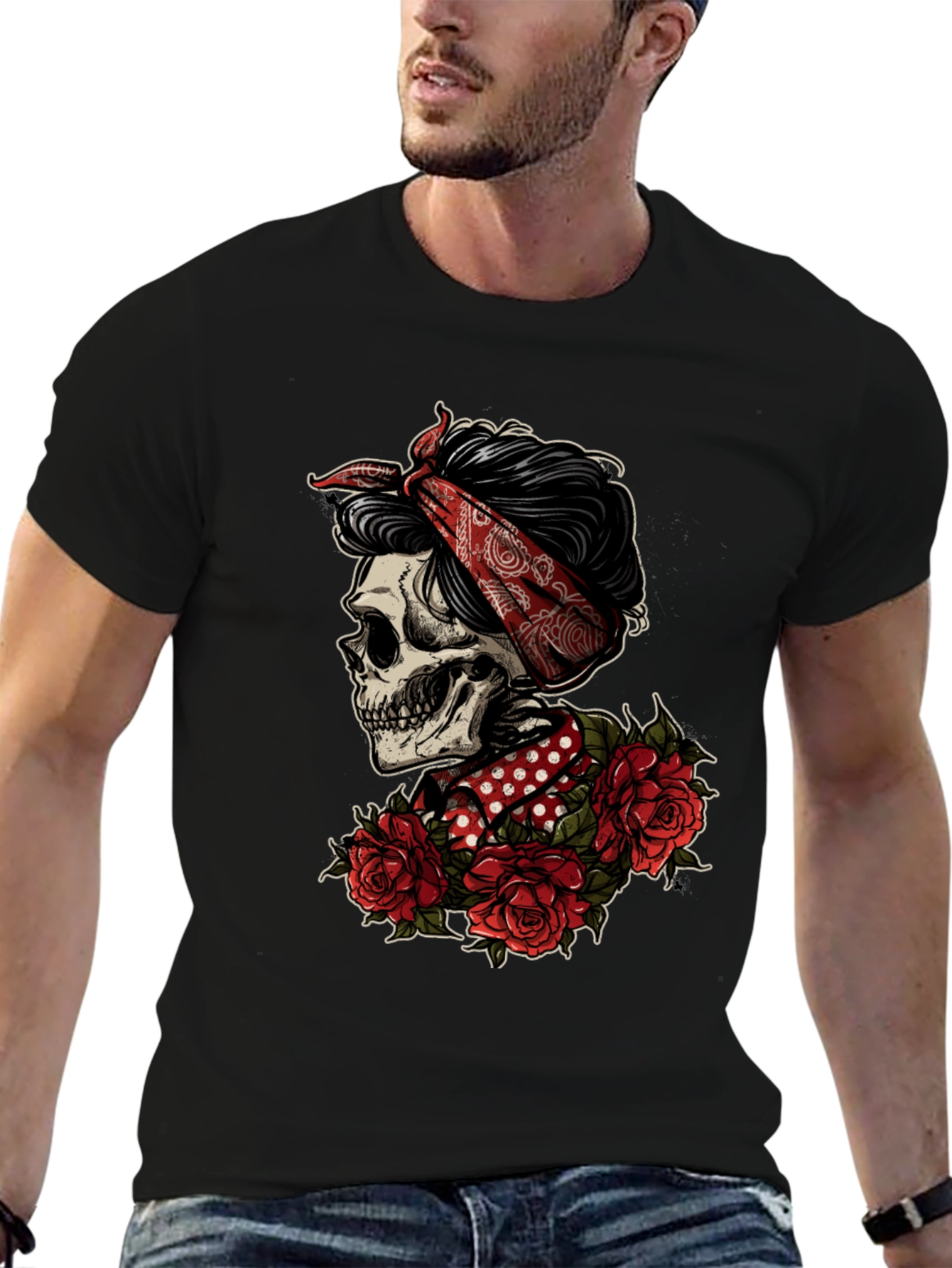 Skull Bandana Graphic T-Shirt - Edgy Style