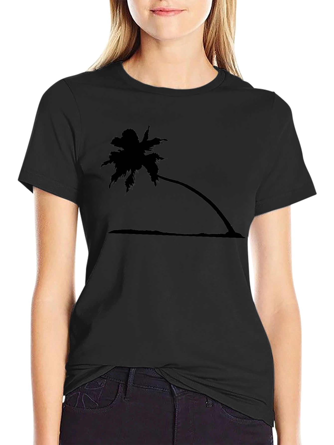 Tropical Palm Tree Graphic Tee - Black Cotton T-Shirt