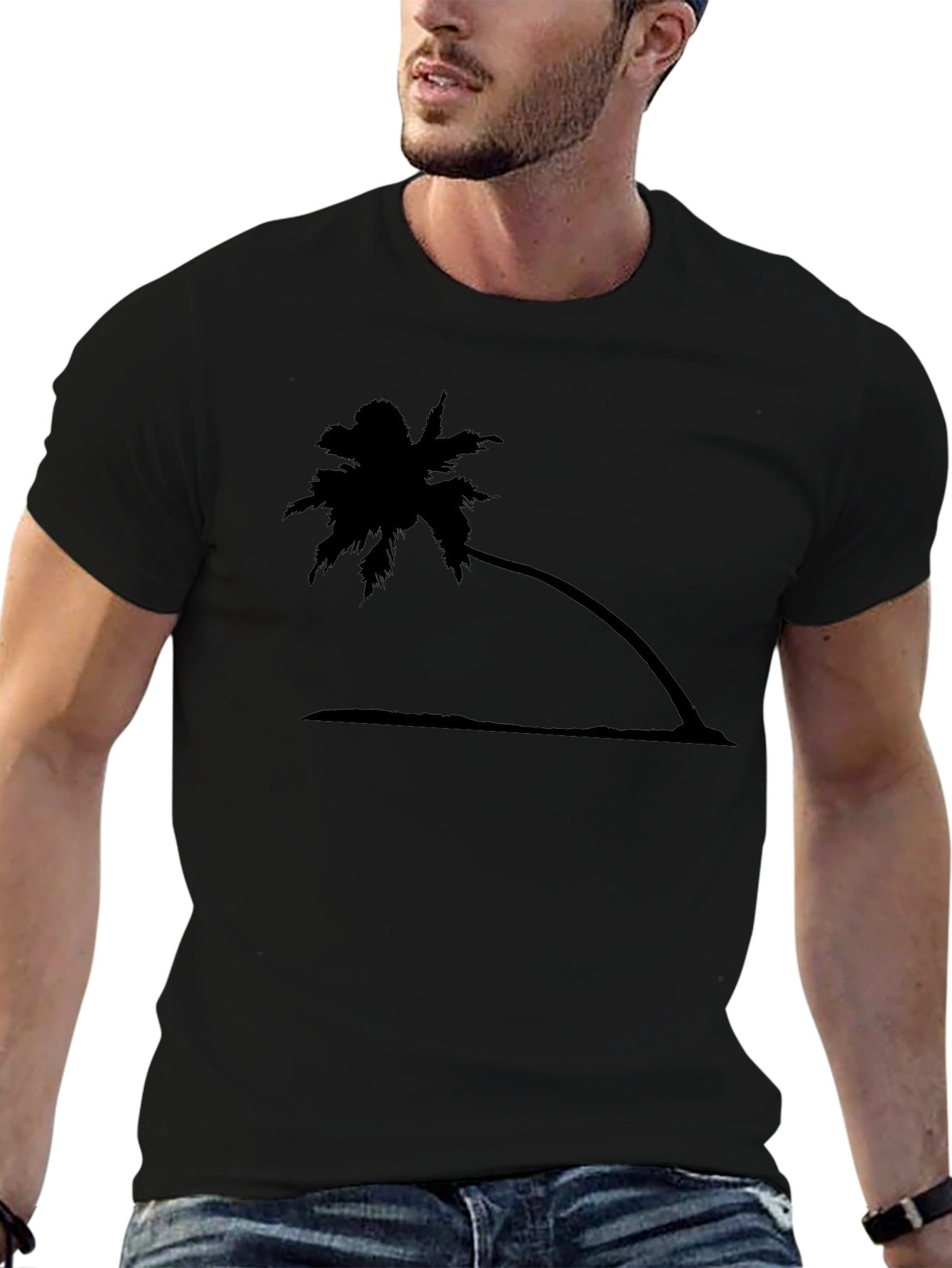 Tropical Palm Tree Graphic Tee - Black Cotton T-Shirt