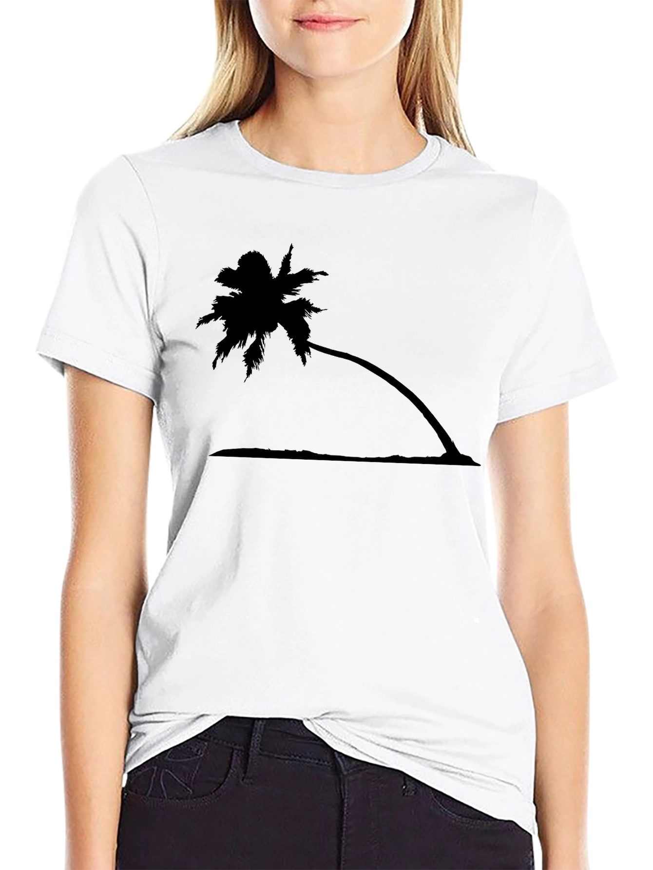 Tropical Palm Tree Graphic Tee - Black Cotton T-Shirt