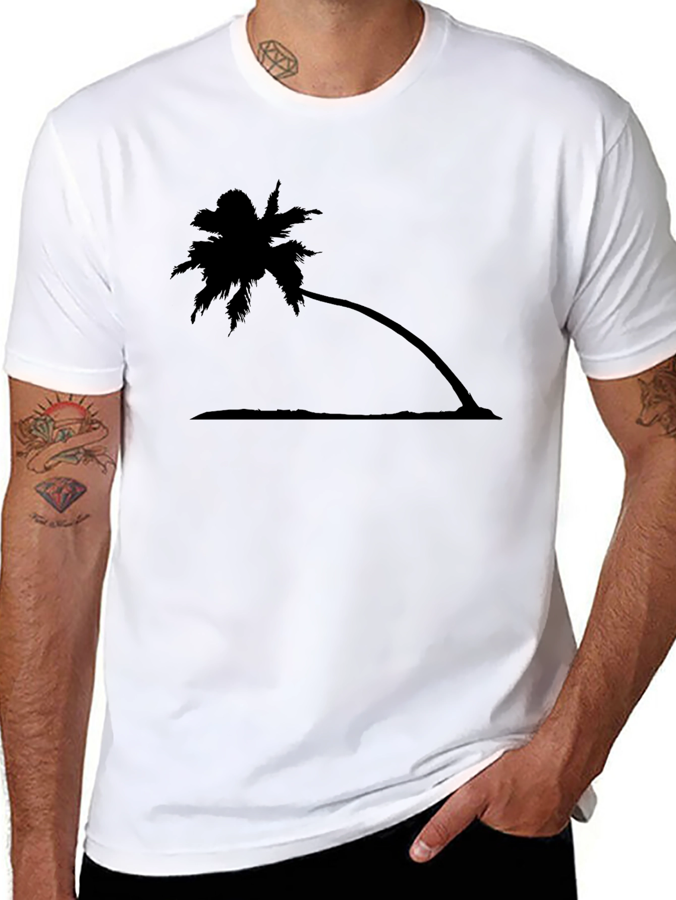 Tropical Palm Tree Graphic Tee - Black Cotton T-Shirt