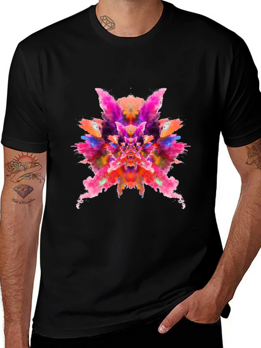 Abstract Colorful Graphic Print Black T-Shirt
