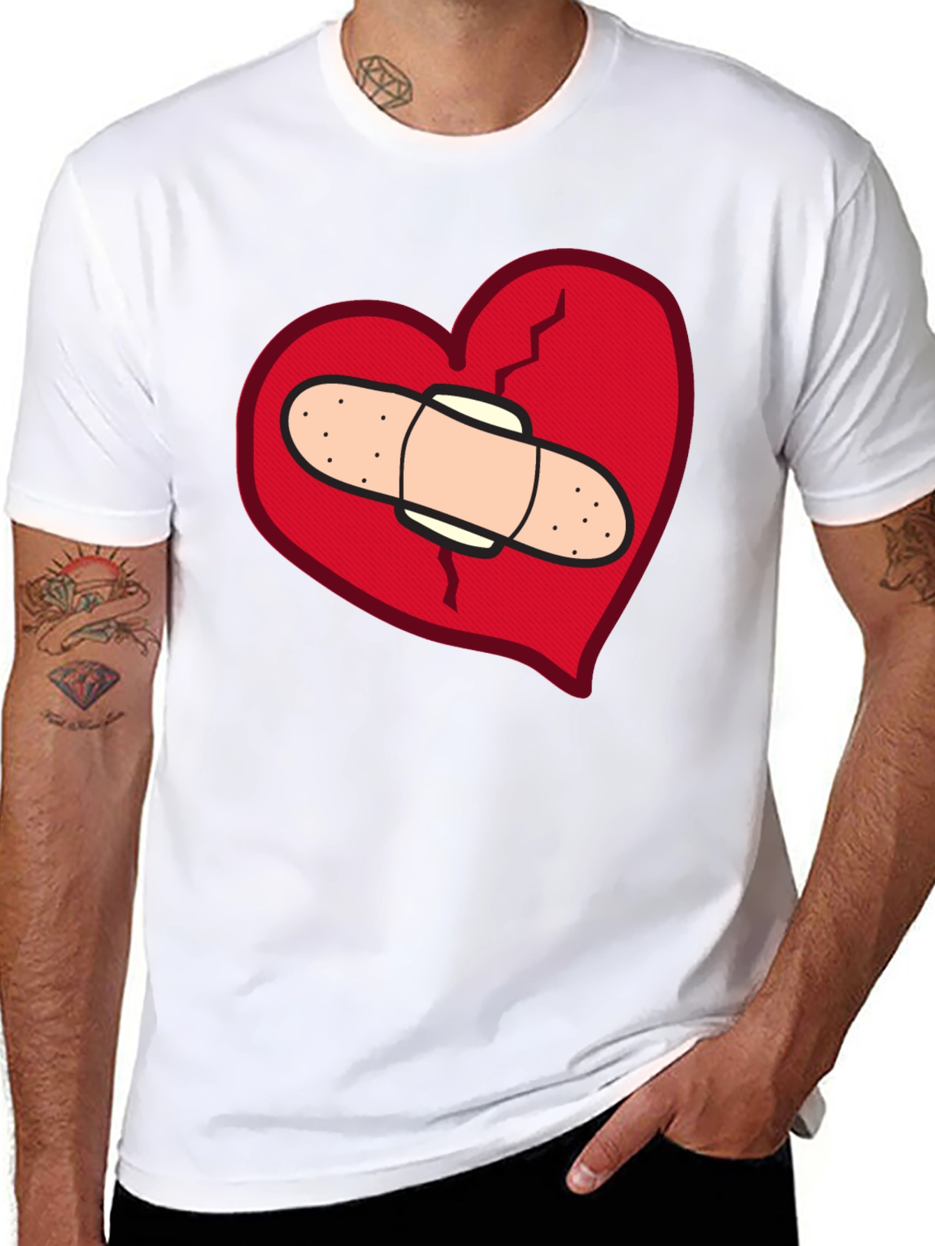 Broken Heart T-Shirt - Bandaged Heart Design