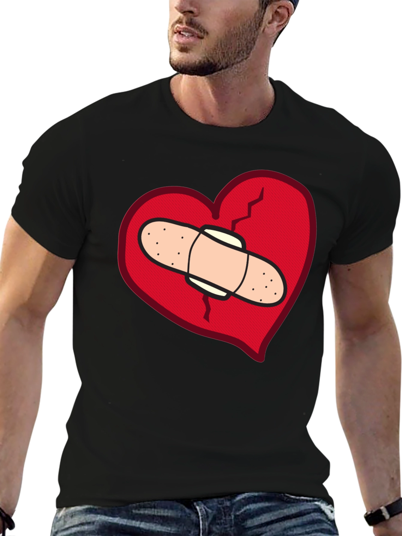 Broken Heart T-Shirt - Bandaged Heart Design