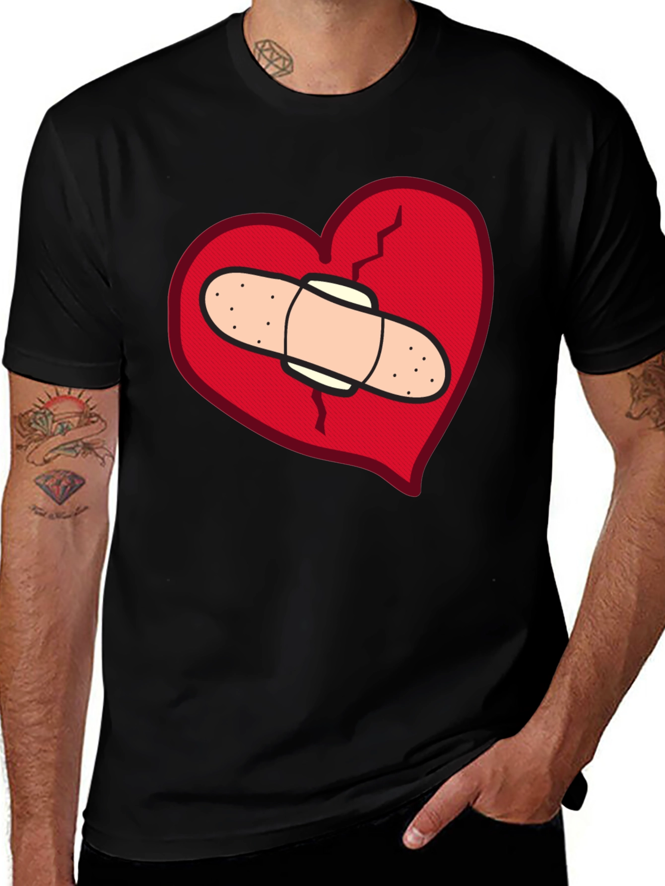 Broken Heart T-Shirt - Bandaged Heart Design