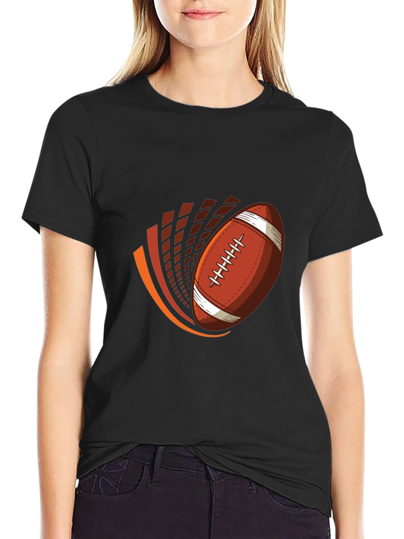 Football Graphic Tee - Black Cotton T-Shirt