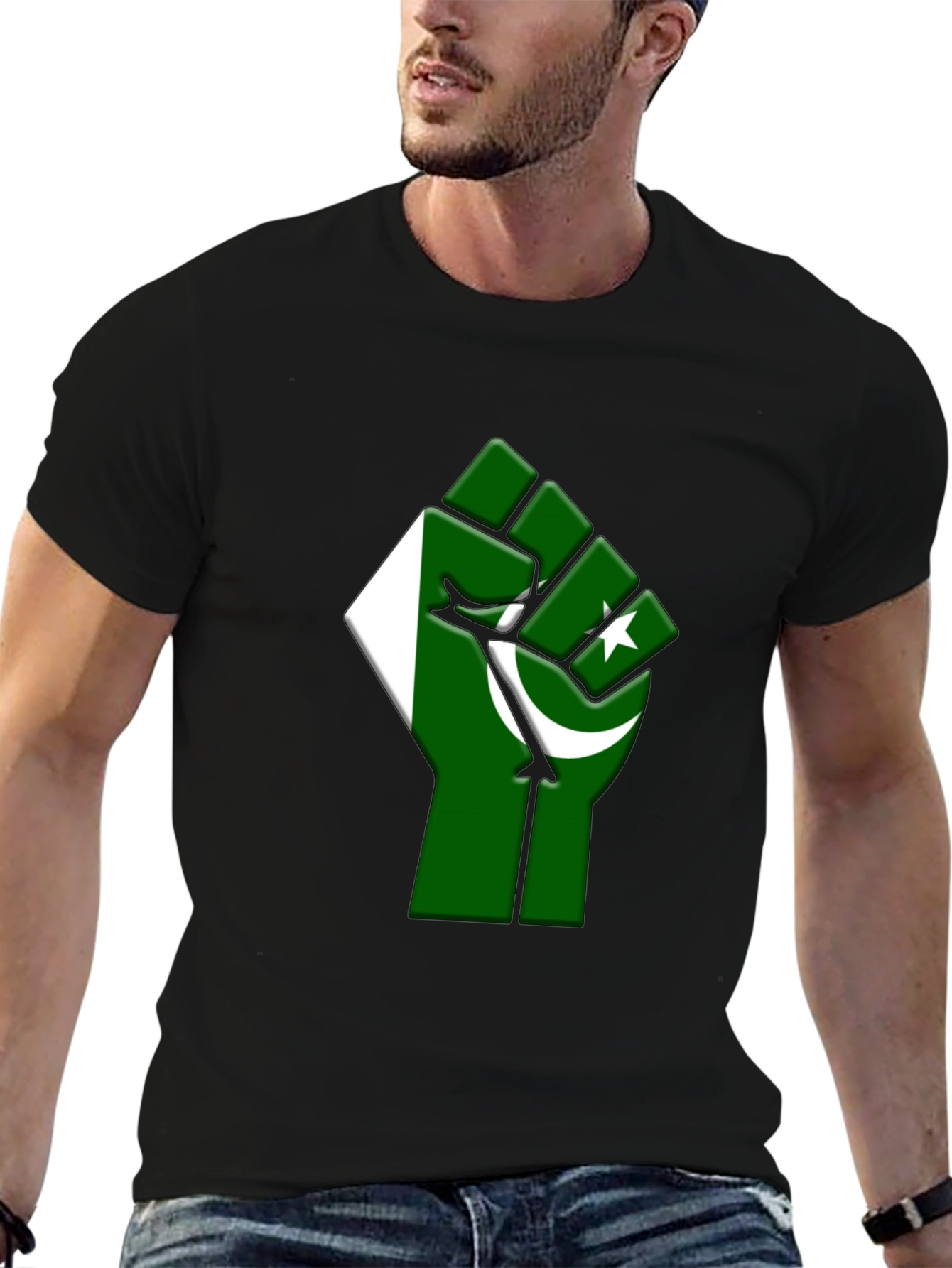 Pakistan Flag Fist Graphic Tee - Black Cotton T-Shirt
