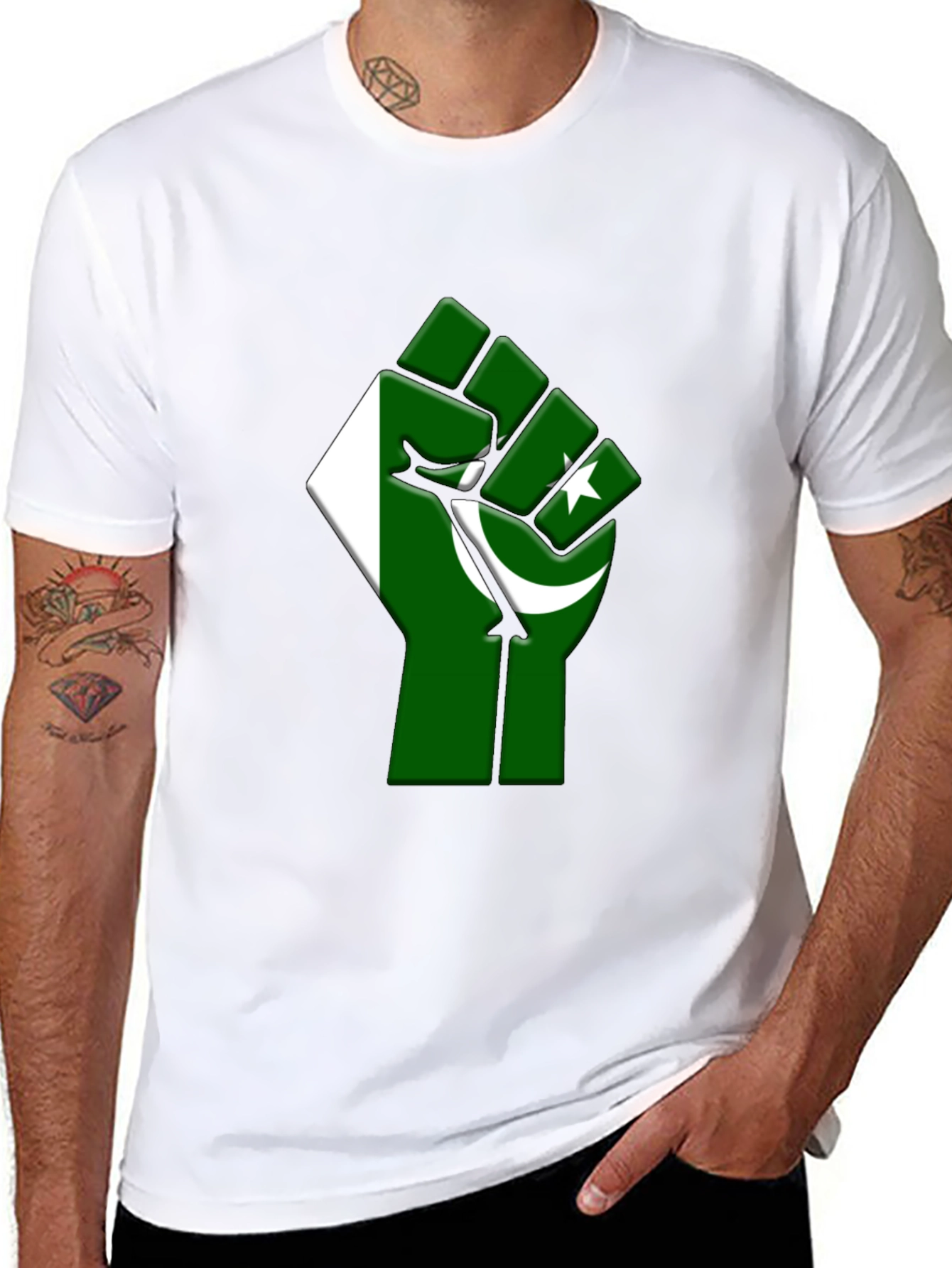 Pakistan Flag Fist Graphic Tee - Black Cotton T-Shirt