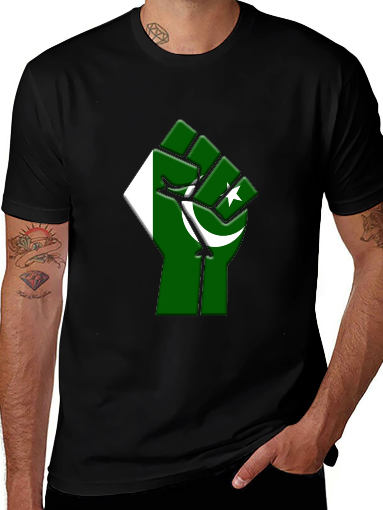 Pakistan Flag Fist Graphic Tee - Black Cotton T-Shirt