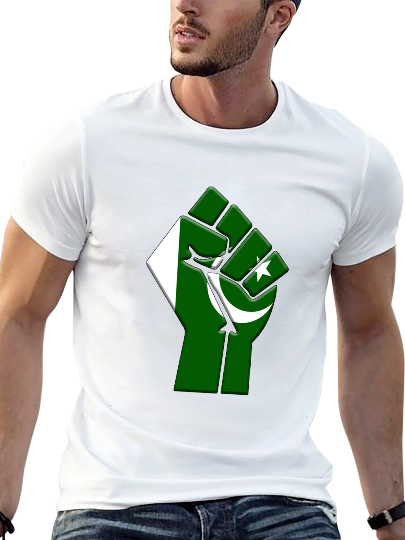 Pakistan Flag Fist Graphic Tee - Black Cotton T-Shirt