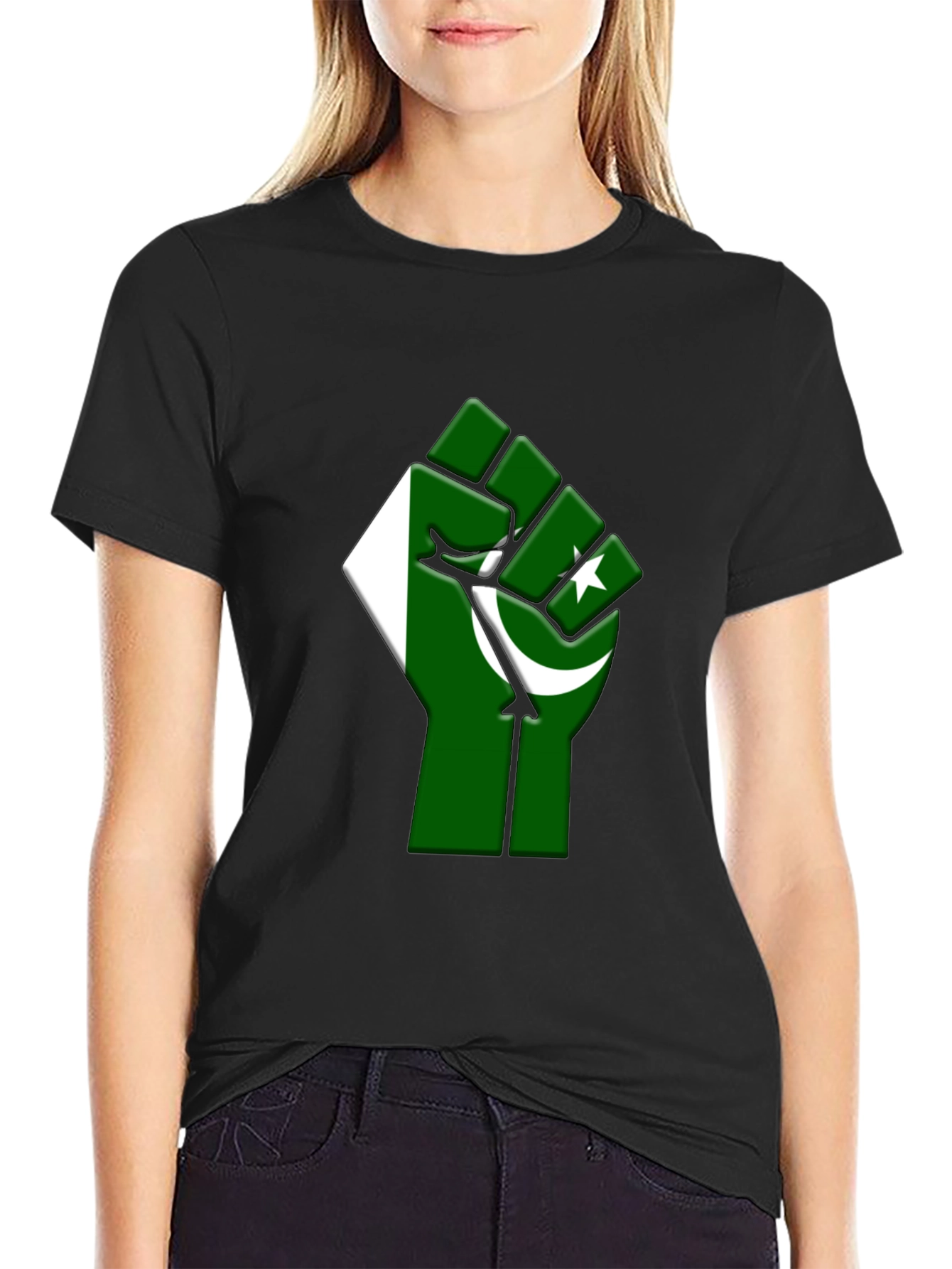 Pakistan Flag Fist Graphic Tee - Black Cotton T-Shirt