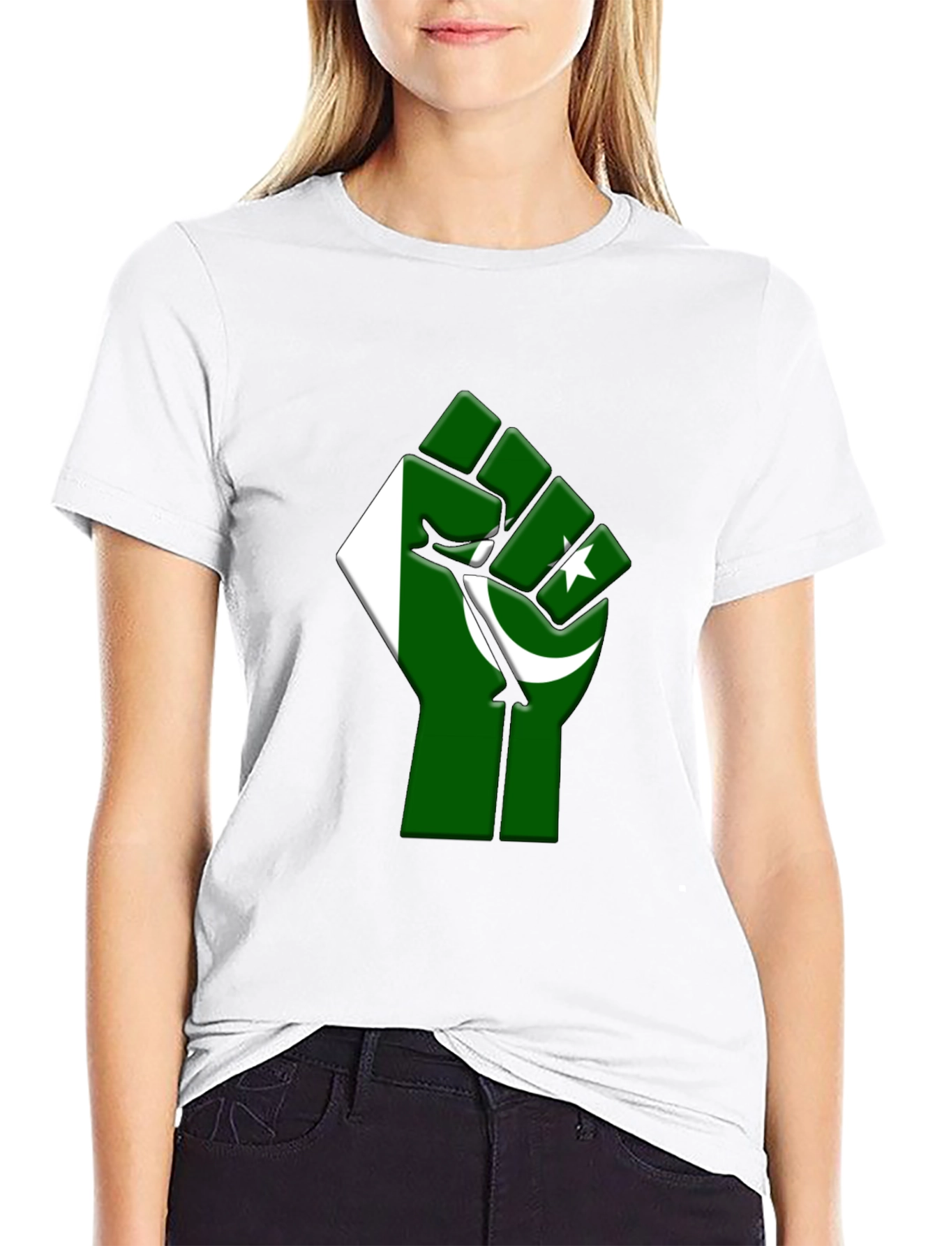 Pakistan Flag Fist Graphic Tee - Black Cotton T-Shirt