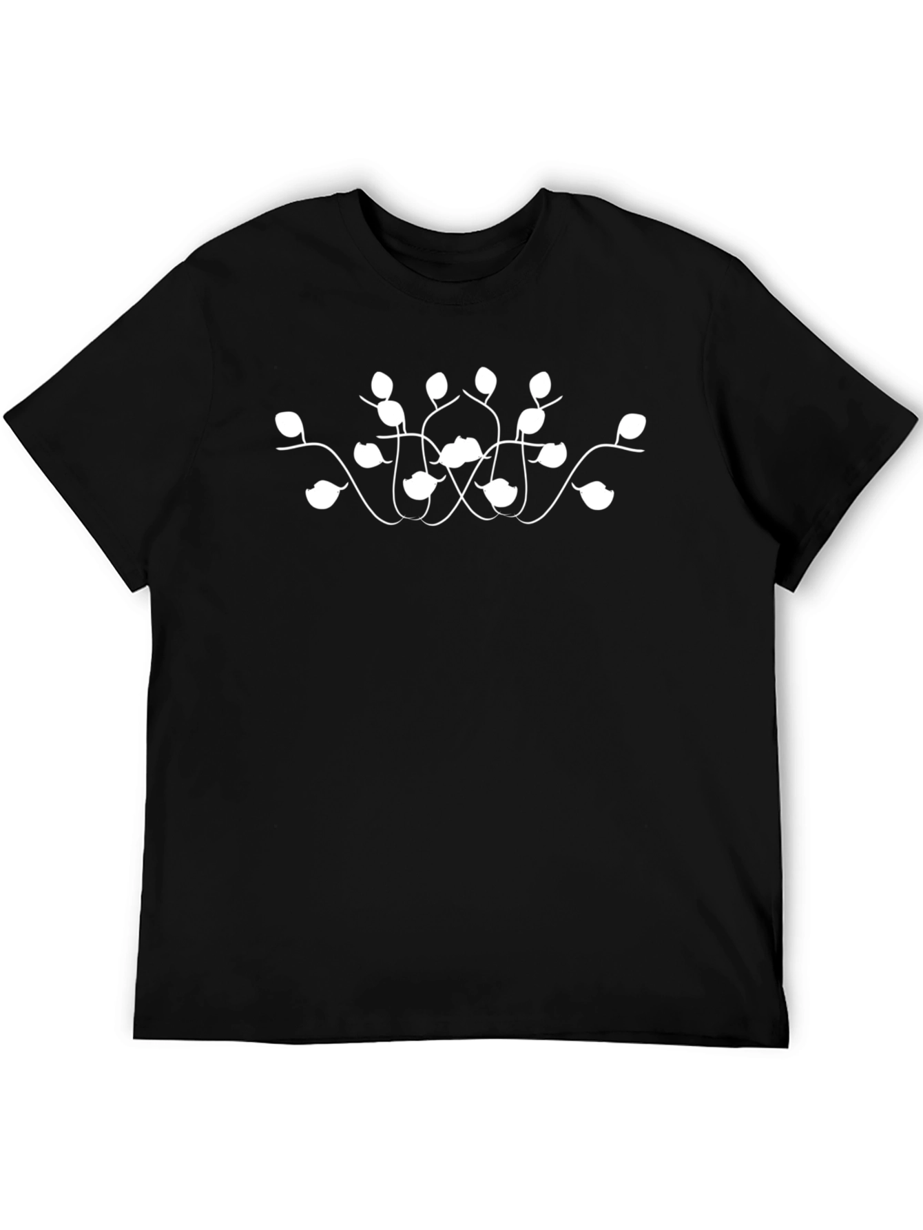 Mens Black T-Shirt with White Leafy Design