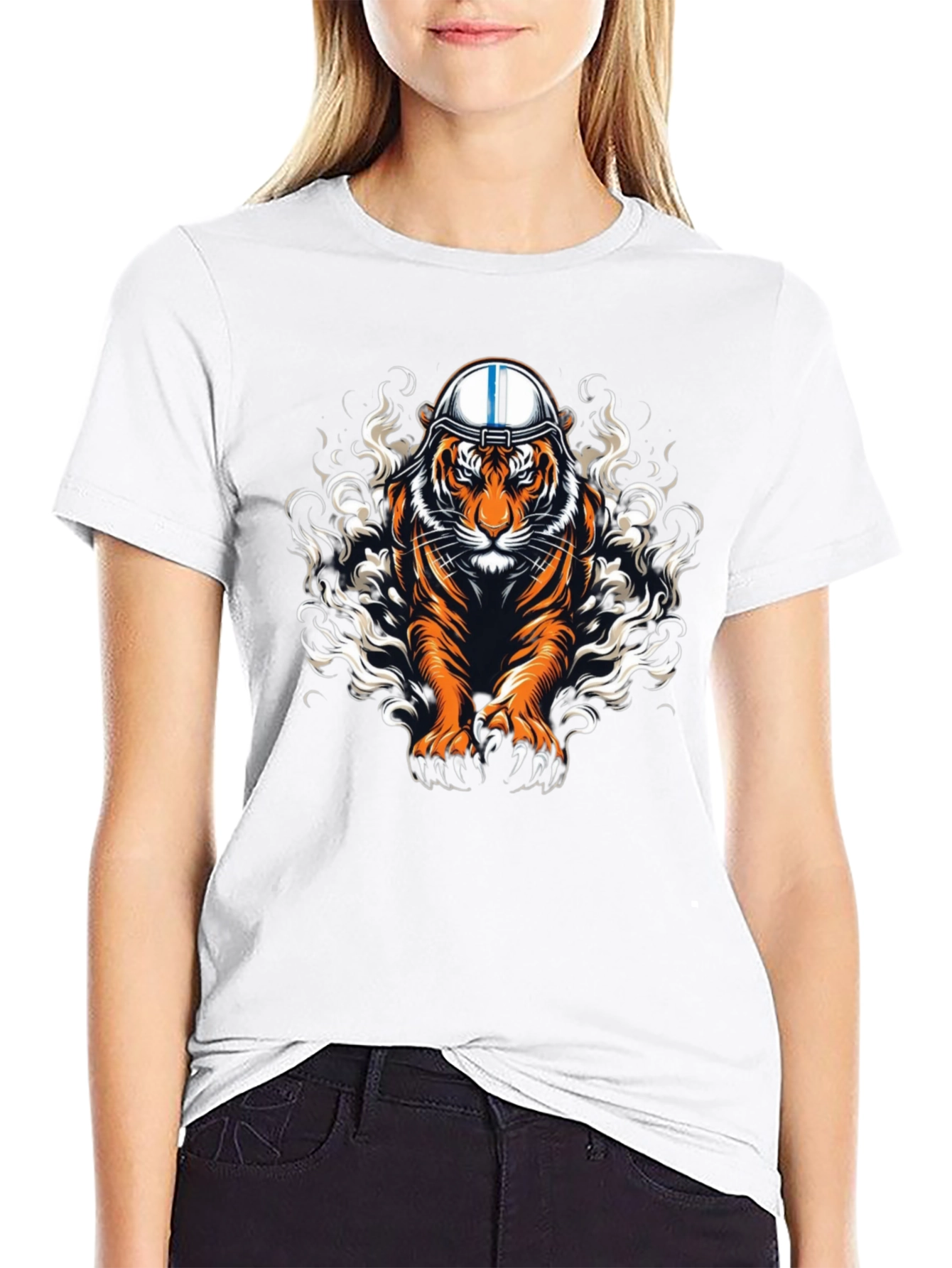 Tiger Helmet Graphic Print Black T-Shirt