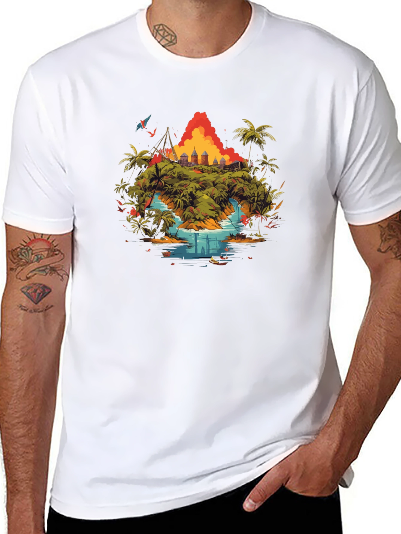 Tropical Island Graphic Tee - Black T-Shirt
