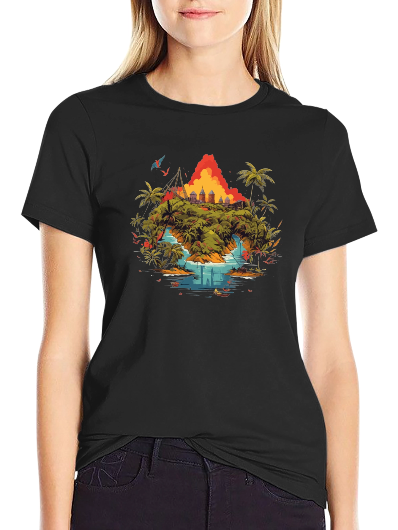 Tropical Island Graphic Tee - Black T-Shirt