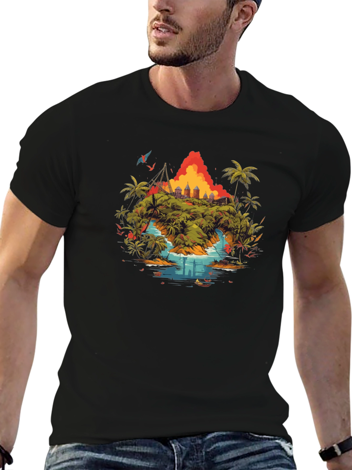 Tropical Island Graphic Tee - Black T-Shirt