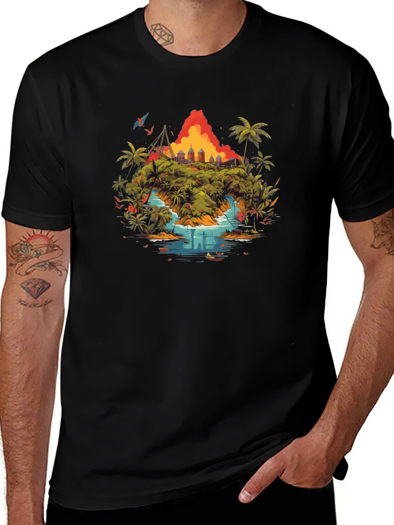 Tropical Island Graphic Tee - Black T-Shirt