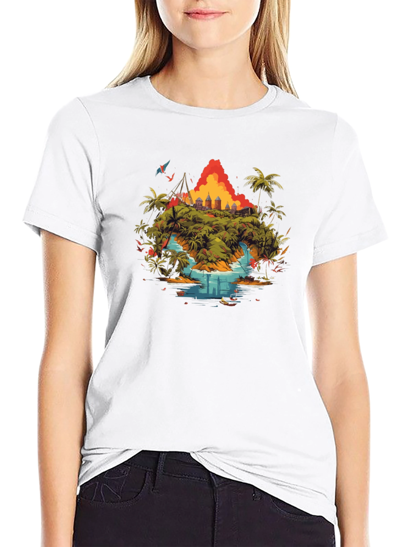 Tropical Island Graphic Tee - Black T-Shirt