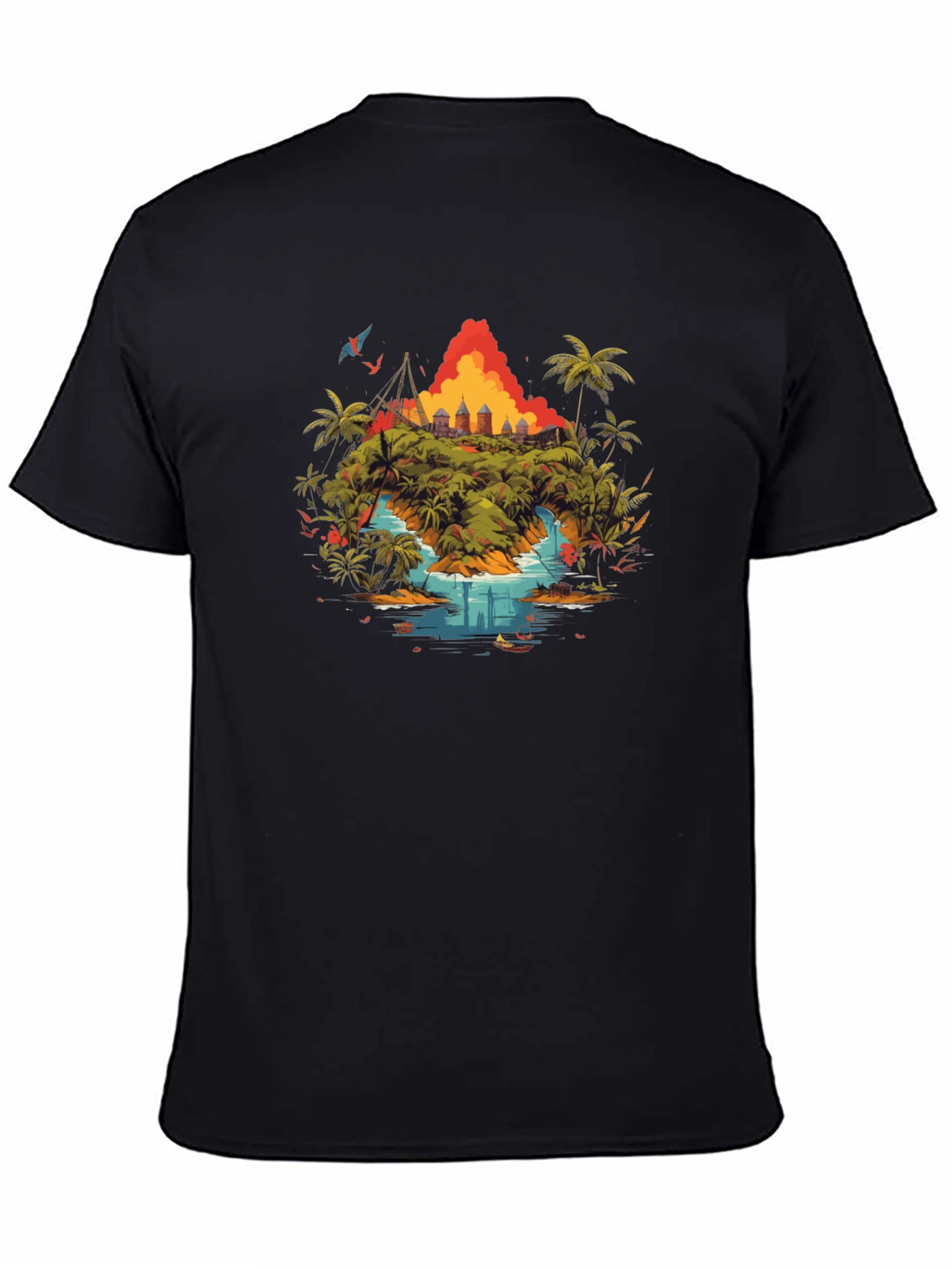 Tropical Island Graphic Tee - Black T-Shirt