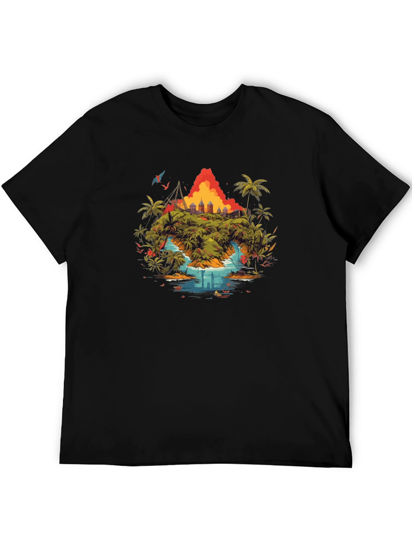 Tropical Island Graphic Tee - Black T-Shirt