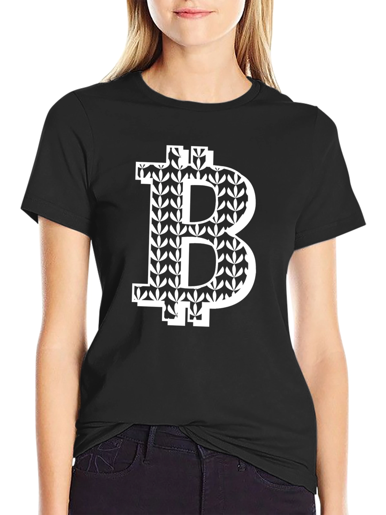 Bitcoin Leaf Pattern Black T-Shirt