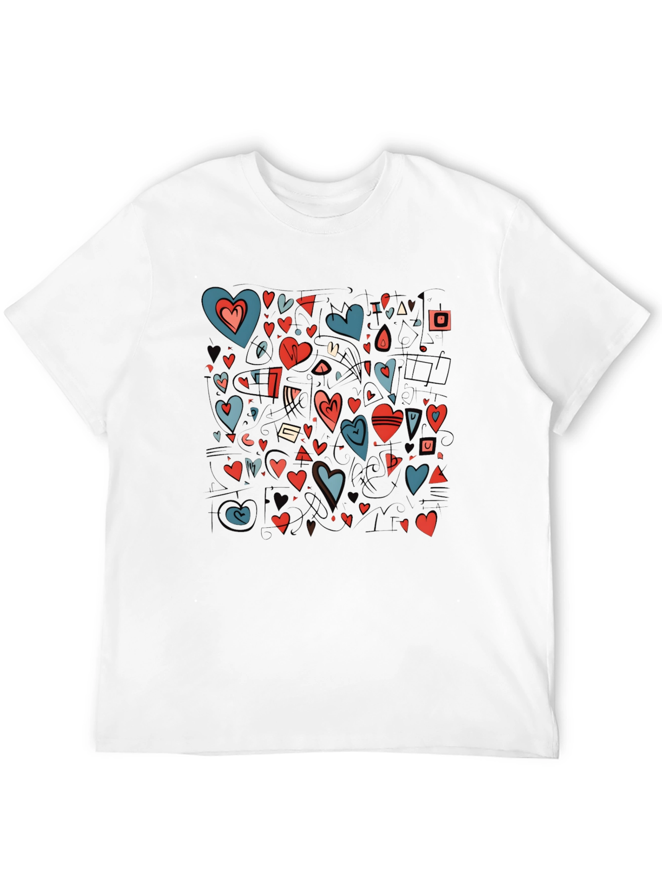 Heart Pattern Black Crewneck T-Shirt