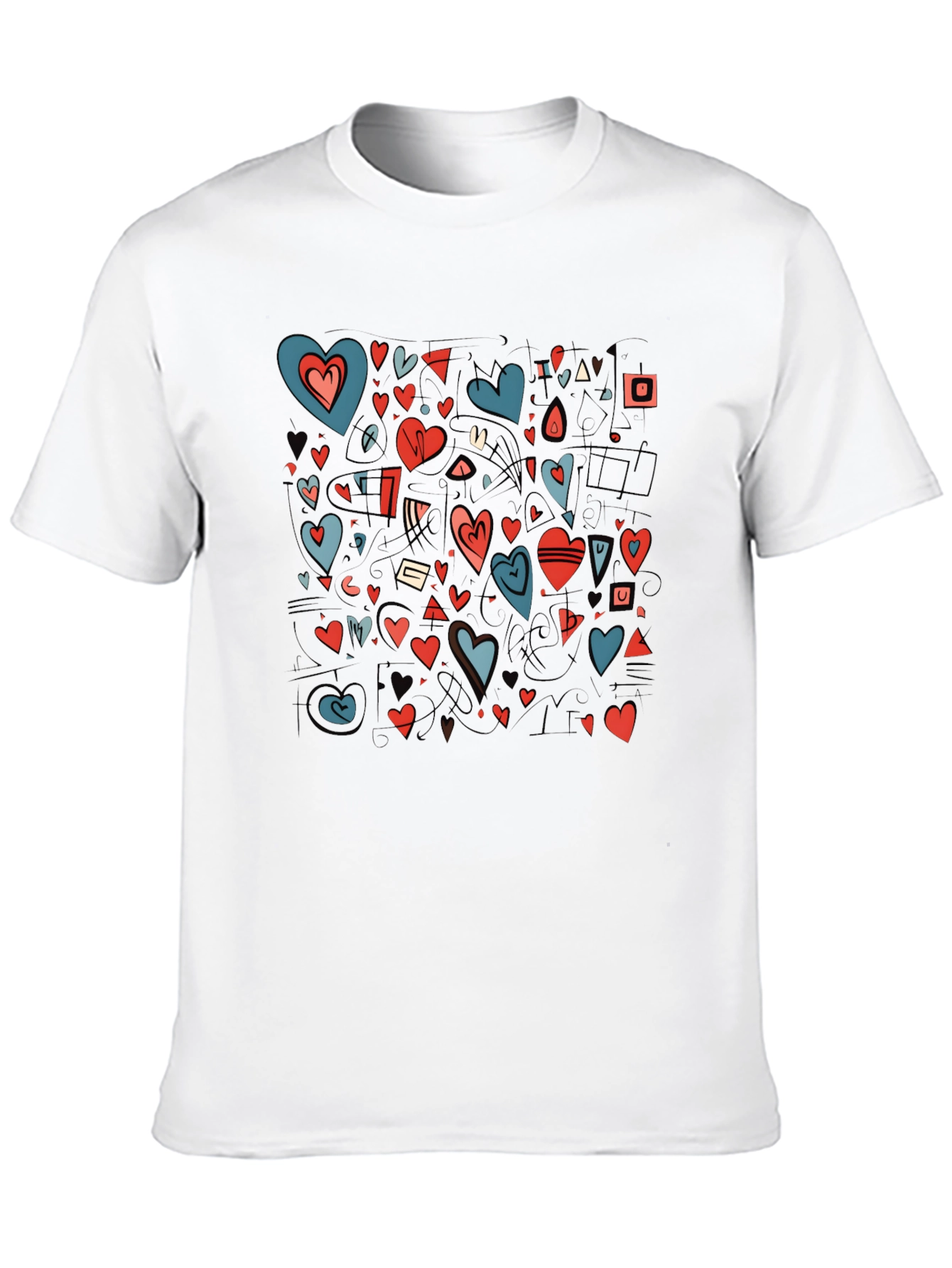 Heart Pattern Black Crewneck T-Shirt